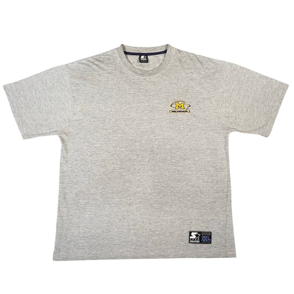 Vintage Starter Michigan Wolverines Shirt XL Gray Embroidered Logo NCAA